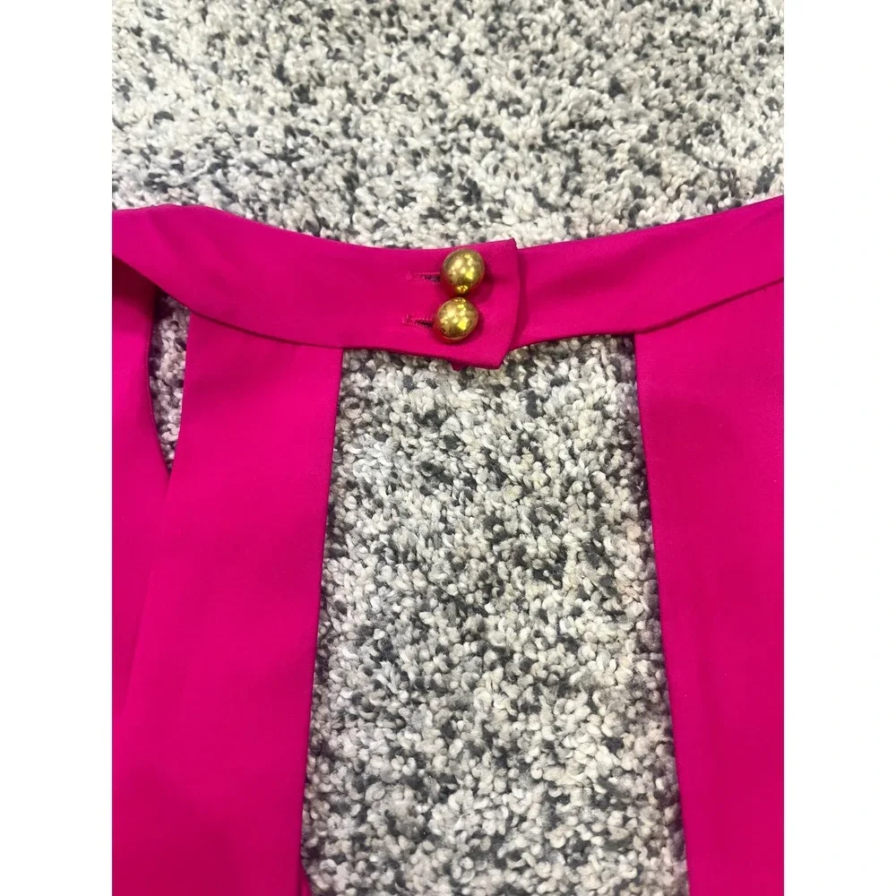 Amanda Uprichard Hot Pink‎ Halter Blouse 100% Silk Deep V-Neck Open Back Medium